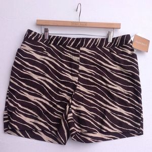 Ellen Tracy Animal Print Shorts Brown White Khaki